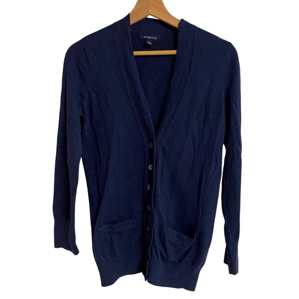 Lands’End navy blue cashmere blend button up long sleeve cardigan sweater size S - Picture 7 of 14